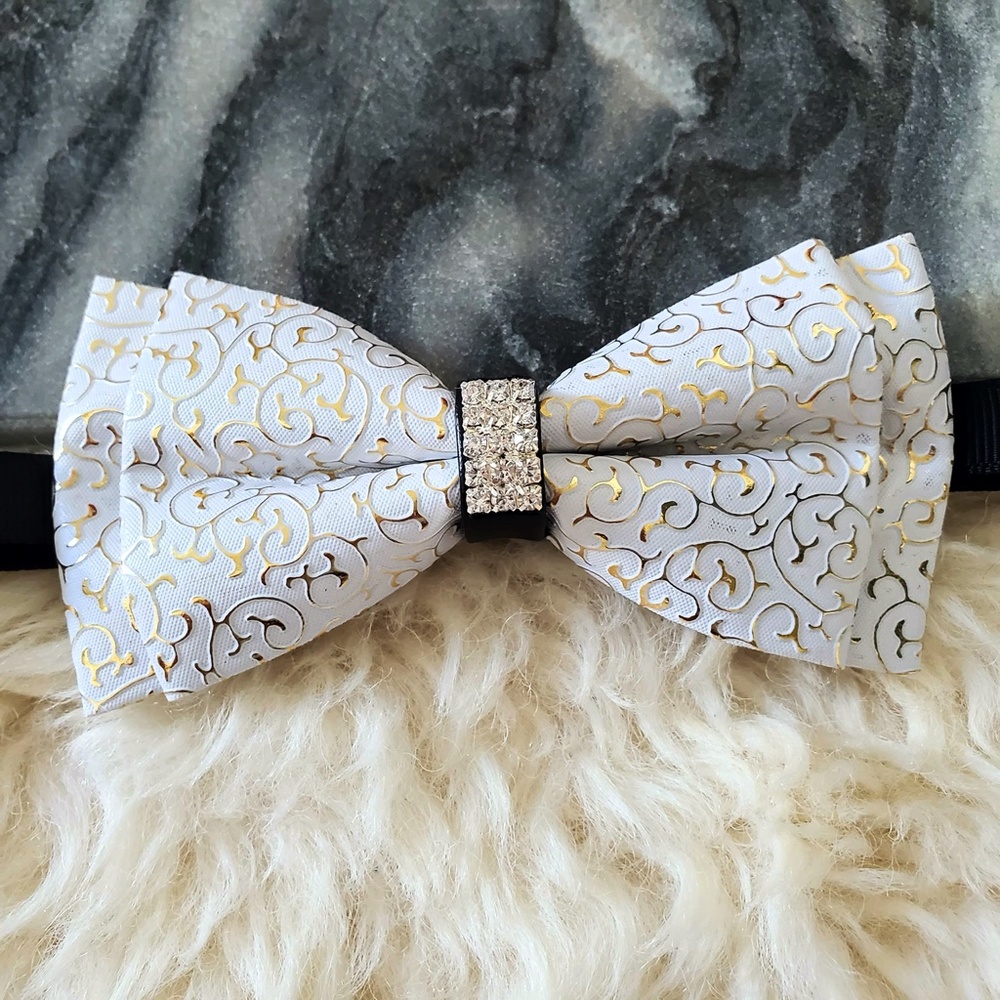 NEW texture leather vintage European Groom Bow tie